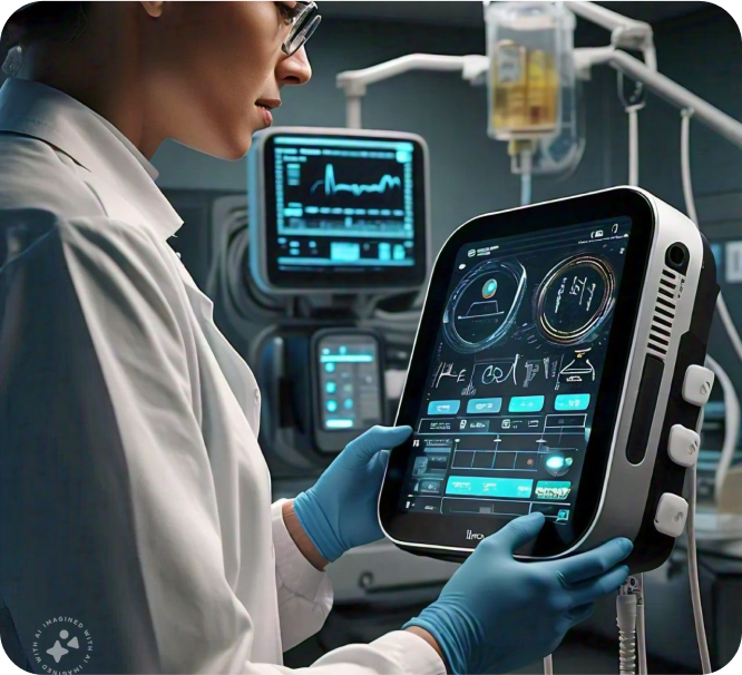 Healthcare professional using a tablet device