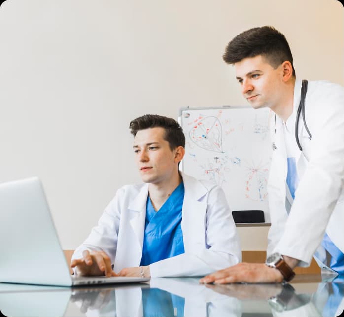 Healthcare professional using a tablet device